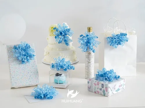 Miniatura 4 de HUIHUANG Lazos azules para envolver regalos, lazos de regalo azul bebé, 5 pulgadas x 8 unidades, lazo rizado autoadhesivo para regalos, bolsa