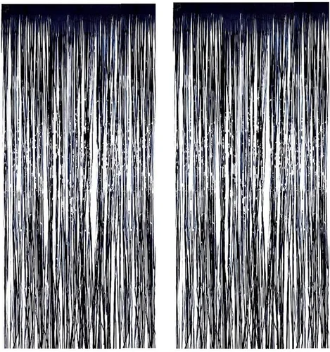 Cortinas metálicas de aluminio de 3 x 8 pies para cumpleaños, fiesta de Halloween, fotos, telón de fondo, decoración de eventos de boda (negro,