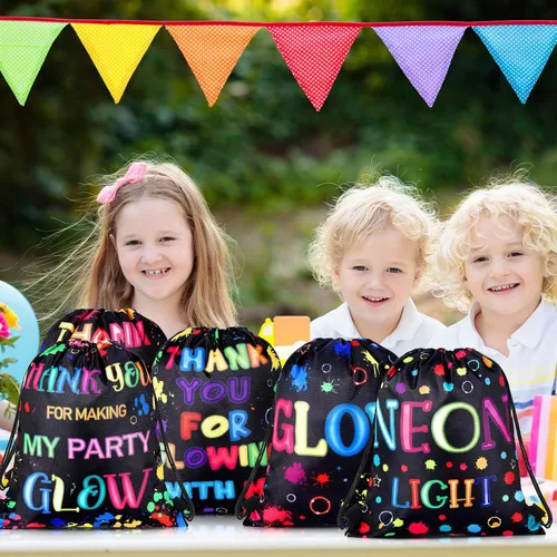 Miniatura 12 de Sweetude 24 bolsas de regalo de fiesta Let's Glow con cordón, decoración para niñas, niños, cumpleaños, bodas, fiestas