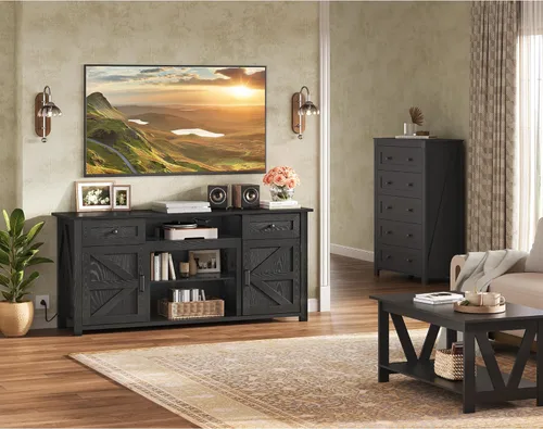 Miniatura 9 de WLIVE Soporte de TV para TV de 75/70 pulgadas, centro de entretenimiento con almacenamiento y toma de corriente, gabinete de consola multimedia