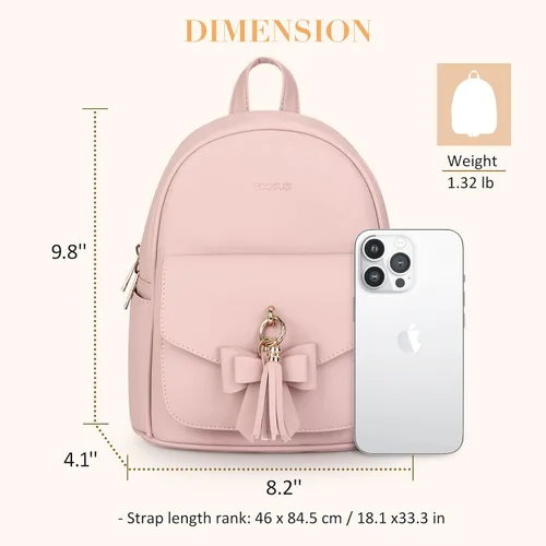 Miniatura 6 de ECOSUSI Mini mochila para mujer, bonita mochila pequeña con lazo, bolsa de cuero, con borla