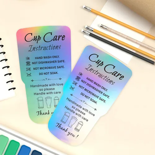 Miniatura 4 de 240 piezas de instrucciones de cuidado del vaso, tarjetas holográficas de embalaje de tarjetas de dirección del cliente para vaso, taza, taza de 3.5