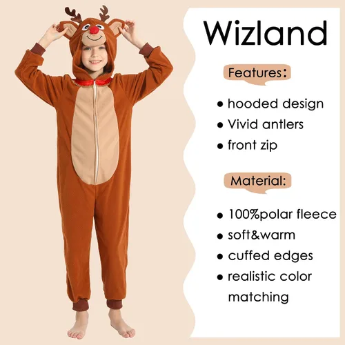 Miniatura 30 de Wizland Disfraz de animal para niños, leopardo, vaca, mono, reno, gato negro, dálmata, muñeco de nieve, mono de Papá Noel