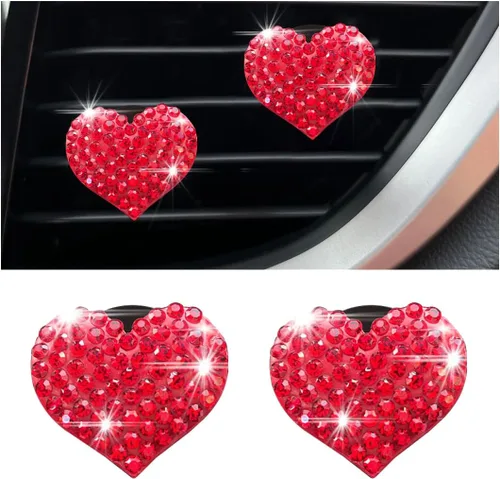 Miniatura 8 de Osilly Clips brillantes para ventilación de automóvil, 2 piezas de clip de salida de aire acondicionado con dije de corazón, accesorios de diamantes