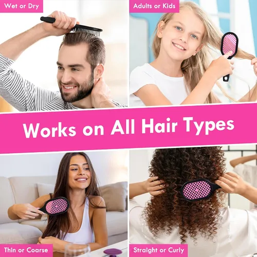 Miniatura 5 de Paquete de 4 cepillos de cabello desenredante ventilados – Cepillo desenredante con cerdas suaves para sin esfuerzo – Ideal para cabello húmedo seco