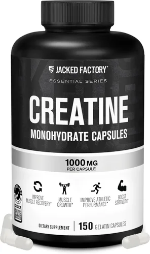 Jacked Factory Cápsulas de monohidrato de creatina, píldoras de creatina para el crecimiento muscular, mayor fuerza, mayor producción de energía y
