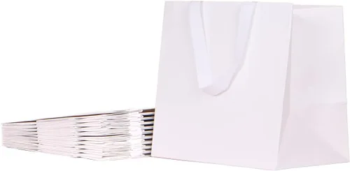 Miniatura 10 de 12 bolsas cuadradas de 9 x 7.9 x 9 pulgadas (7) bolsas de regalo cuadradas de tamaño mediano, blancas de fondo ancho, bolsas de papel resistentes