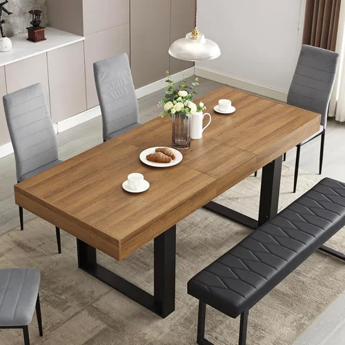 STHOUYN Mesa de comedor extensible de 63 a 79 pulgadas, moderna mesa de cocina de madera de granja, mesa de comedor larga expandible para 6, 8 y 10,