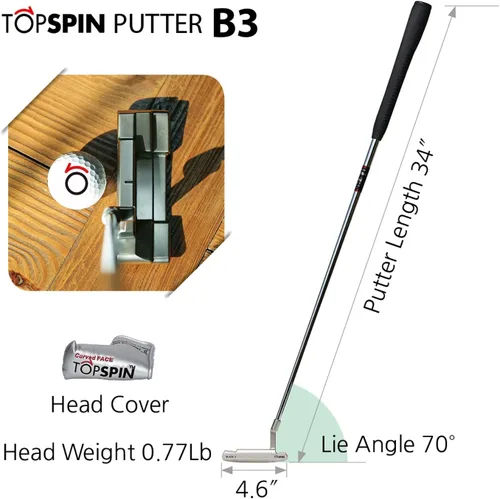 Miniatura 2 de TOPSPIN Paleta de putter de golf 3 diseñada para generar fácilmente topspin a través del efecto Gear - JAMESMILR (B3)
