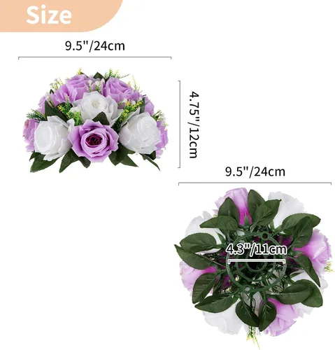 Miniatura 5 de NUPTIO Centros de mesa de boda de flores para mesas, 10 piezas de 9.5 pulgadas de diámetro, flores artificiales color lila y blanco, bola de rosas