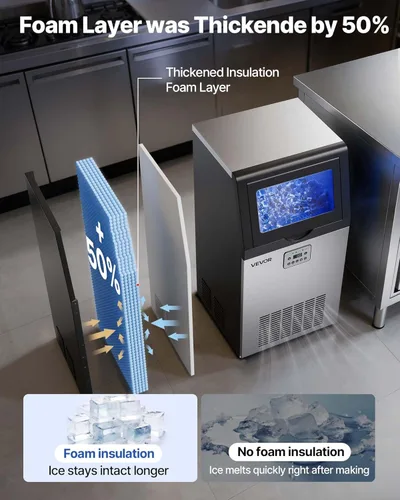 Miniatura 3 de VEVOR Máquina comercial para hacer hielo, 100 lbs/24h con capacidad de almacenamiento de 30 libras, integrada/independiente/debajo del mostrador