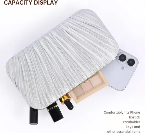Miniatura 7 de Bolsos para mujer, bolso de noche, bolsos formales con pliegues para mujer con cadena para graduación, boda, fiesta de etiqueta negra
