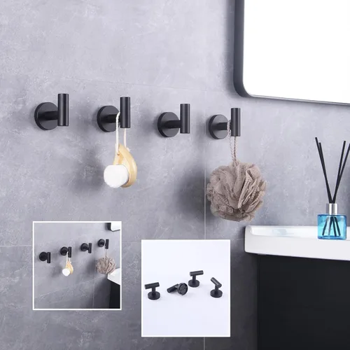 Miniatura 9 de GERZWY Gancho de baño negro mate para abrigos, SUS 304 de acero inoxidable para toalla/bata, gancho para ropa para baño, cocina, estilo moderno
