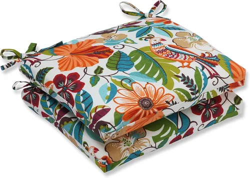 Miniatura 31 de Pillow Perfect Cojín floral brillante para silla de interior/exterior con lazos, 2 unidades, 15.5 x 18.5 pulgadas, azul/naranja Marlow