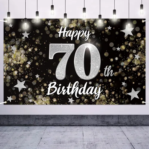 Miniatura 18 de Decoración de feliz cumpleaños 37, cartel grande de fondo de cumpleaños de 37 años con estrella de ensueño negro y plateado – Decoración de fiesta
