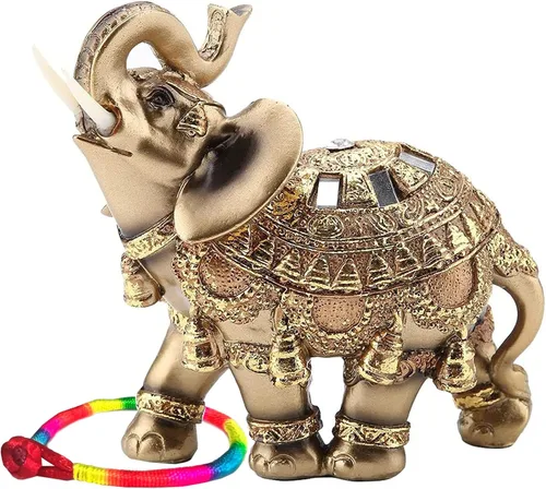 Estatua de elefante de poliresina dorada, escultura, tronco, riqueza, figurita coleccionable, regalo, decoración del hogar, adorno de Feng Shui,