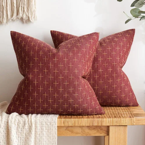 Miniatura 161 de MIULEE - Juego de 2 fundas de almohada decorativas de lino de arpillera navideñas, modernas, estilo campestre, rústicas, tejidas, con textura
