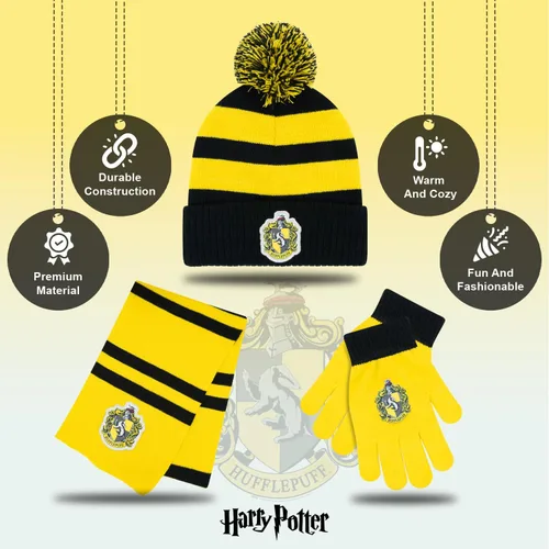 Miniatura 3 de Harry Potter Sombrero y guantes de invierno con juego, Gryffindor, Slytherin, Hufflepuff, Ravenclaw, Conjunto de invierno para niños de 5 a 13 años