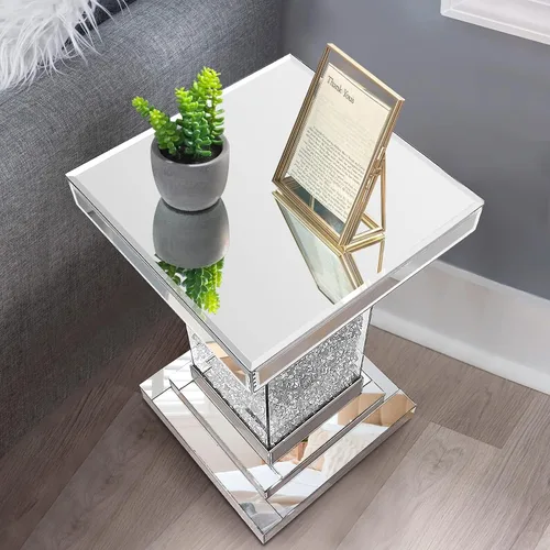 Miniatura 3 de Mesa auxiliar de plata con espejo de Pregaspor, mesa lateral cuadrada con incrustación de cristal, mesa de café moderna y hermosa para sala