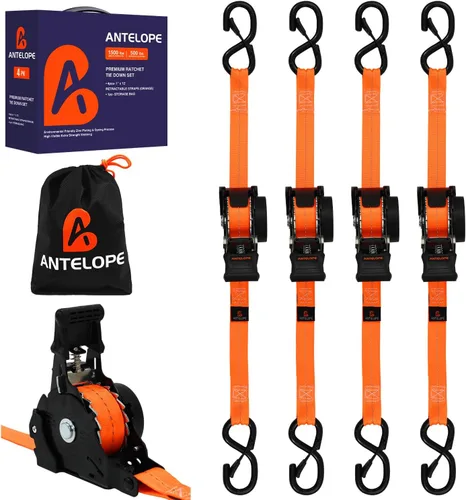Miniatura 12 de Correas de trinquete retráctiles resistentes (paquete de 2) – Correas de amarre autorretráctiles de 1 pulgada x 12 pies con bucle suave, correas