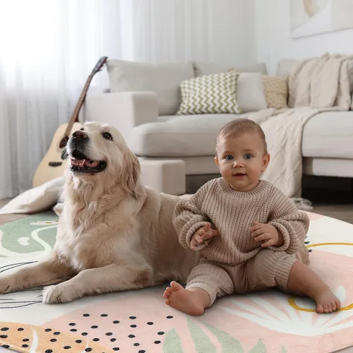 Miniatura 7 de Lahome Alfombras de Área Redondas Boho Rosa de 3 Pies - Alfombra Circular Pequeña Suave y Bonita para Habitación de Niños y Guardería, Lavable