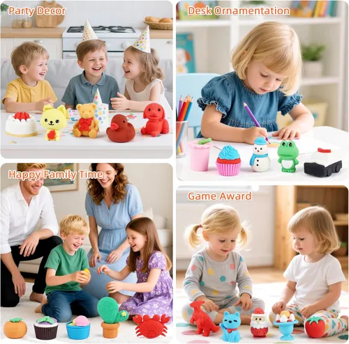 Miniatura 3 de URSKYTOUS 150 borradores de animales a granel, lindos borradores de alimentos, escritorio, mascotas, niños, rompecabezas, borrador desmontable
