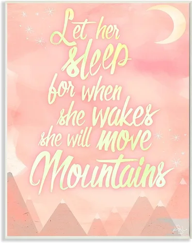 Stupell Home Décor Let Her Sleep - Placa de pared con diseño de montañas, color acuarela rosa, 10 x 0.5 x 15 pulgadas, fabricada con orgullo en