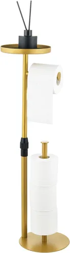 Miniatura 9 de Soporte de papel higiénico para el suelo del baño, altura ajustable y pesado, almacena 4 rollos de reserva, con estante superior de almacenamiento