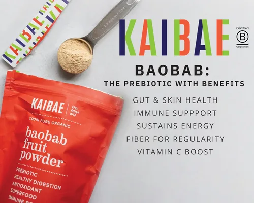Miniatura 2 de KAIBAE Baobab en polvo orgánico prémium Superalimento de fibra prebiótica para la salud intestinal y metabólica Vitamina C + polifenoles Sin