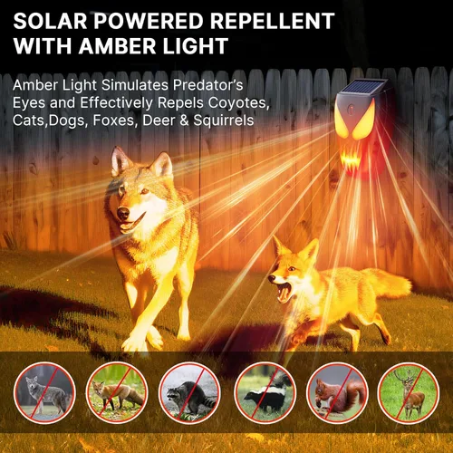 Miniatura 2 de Repelente solar nocturno de animales con llama parpadeante, repelente de mapache solar impermeable, disuasorio de coyote al aire libre para zorro