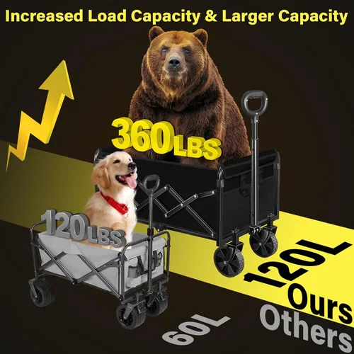 Miniatura 4 de Carrito de Vagones Plegable, Carrito de Vagón Plegable de 360 LBS con Ruedas, Vagón Utilitario Plegable Portátil Todo Terreno para Compras Camping