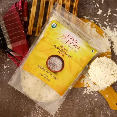 Miniatura 4 de Darsa Organics Poha (Powa) Bolsa con cremallera resellable de 2 libras, arroz grueso aplanado con textura esponjosa, certificado orgánico USDA, sin