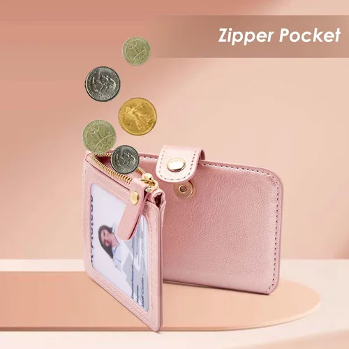 Miniatura 60 de Cartera con llavero, tarjetero con bloqueo RFID de piel, funda para tarjetas de crédito con cremallera para mujer