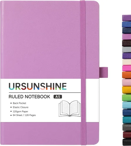 Miniatura 26 de Cuaderno punteado, diario, 5.3 x 8.26 pulgadas, tapa dura, prémium, papel grueso, doble espiral, bandas, cuero negro sintético, lazo para bolígrafo