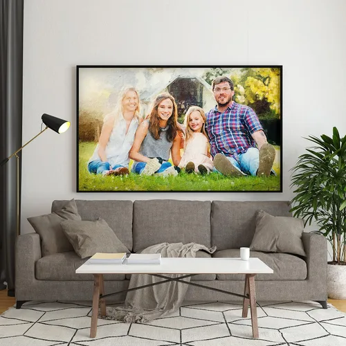 Miniatura 6 de Awesometik Pintura de retrato de foto regalo personalizado arte de pared impresión digital sobre lienzo (Familiar)