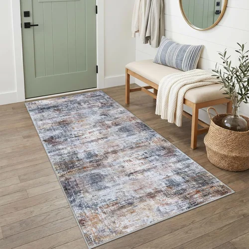 Miniatura 110 de IOHOUZE Alfombra pequeña abstracta de 2 x 3 pies, alfombra de entrada lavable para entrada interior, alfombras con respaldo de goma, alfombra gris