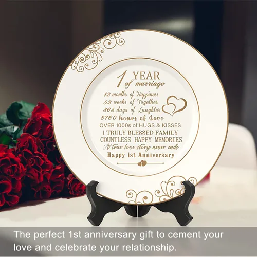 Miniatura 7 de Urllinz Plato de Primer Aniversario con Lámina de Oro de 24k - Regalos de Aniversario de Boda de 1 Año en Papel, Decoraciones para Él, Parejas