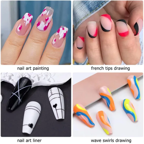 Miniatura 5 de Fcozpjk Juego de esmalte de gel para uñas con líneas de arte, kit de 12 colores con pintura neón rosa y verde y pincel fino, para quitar con Negro