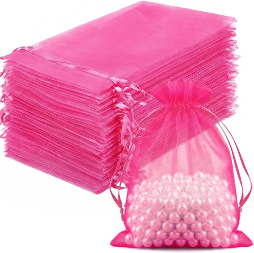 Miniatura 17 de FUNFERY 100 bolsas de organza naranja de 4 x 6 pulgadas, pequeñas bolsas de regalo con cordón de malla para bolsitas, joyas, dulces, recuerdo