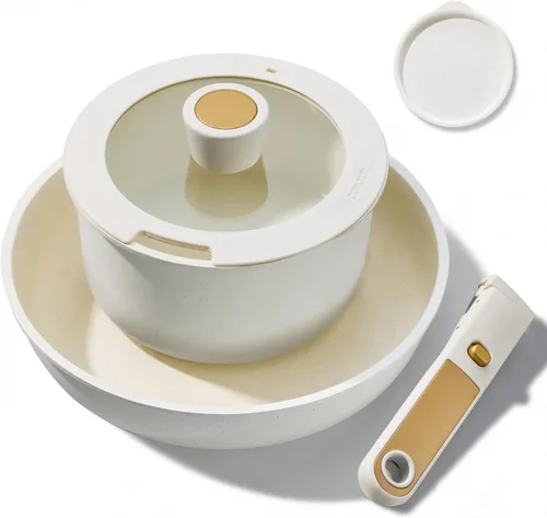 Miniatura 9 de CAROTE Juego de ollas y sartenes de cerámica antiadherentes, juegos de utensilios de cocina antiadherentes con tapa, juego de sartenes con asa