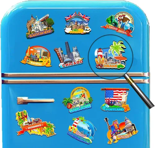 Miniatura 4 de Imán de madera para nevera de Miami Florida USA Monumentos de madera 3D para viajes, recuerdos coleccionables, decoración hecha a mano -2718