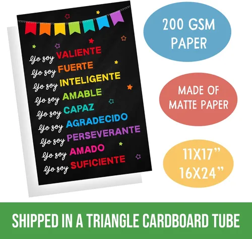 Miniatura 2 de Jinniee Yo Soy Valiente Fuerte Amado - Póster inclusivo en español, afirmaciones positivas para niños, autoestima, escuela en casa, decoración