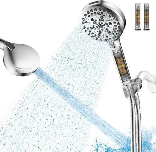 Miniatura 13 de Hibbent Cabezal de ducha filtrado con mano, cabezal de ducha de alta presión con 10 pulverizadores con 3 filtros, suavizador de agua para agua dura