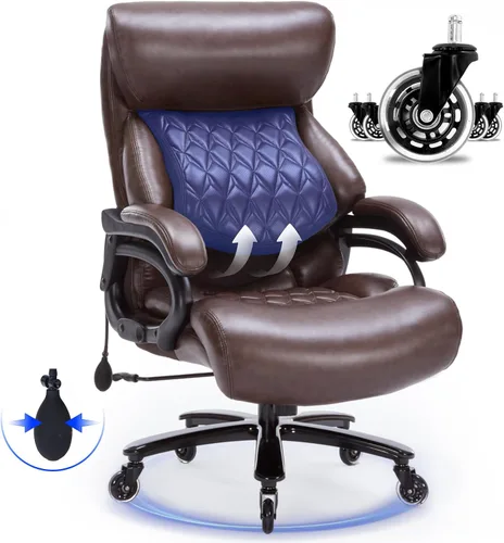 Silla de oficina grande y alta de 600 libras con soporte lumbar ajustable, silla de escritorio ejecutiva de asiento ancho con cojín de 6.5 pulgadas