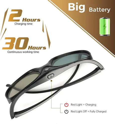 Miniatura 5 de DLP Link - Lentes 3D para proyector, ELEPHAS 144Hz, recargables, con obturador activo, compatibles con proyectores 3D DLP-Link: Acer, ViewSonic