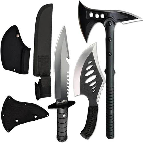 Miniatura 9 de Hacha de camping con vaina de nylon, Hacha Tomahawk vikinga forjada de acero al carbono de alta calidad, Hacha de camping portátil para cortar