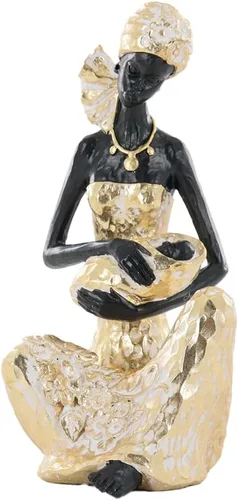 Miniatura 10 de Lescafita Mujer africana con estatua de resina de laúd – Figura de escultura musical tribal hecha a mano – Decoración cultural afrocéntrica