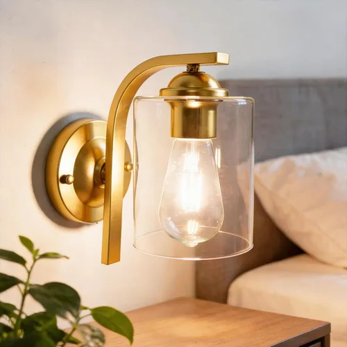 Miniatura 24 de Juego de 2 apliques de pared, lámparas de baño cableadas, iluminación de pared moderna para tocador de baño con pantalla de vidrio transparente
