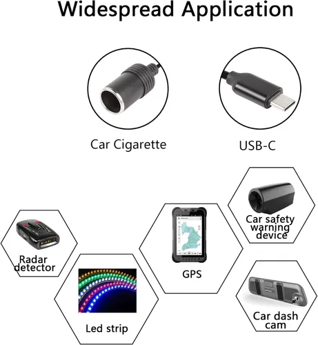 Miniatura 7 de CERRXIAN Cable de alimentación USB C macho a 12V 8W para encendedor de cigarrillos, cable de alimentación para Dash Cam, GPS, tiras de luz LED