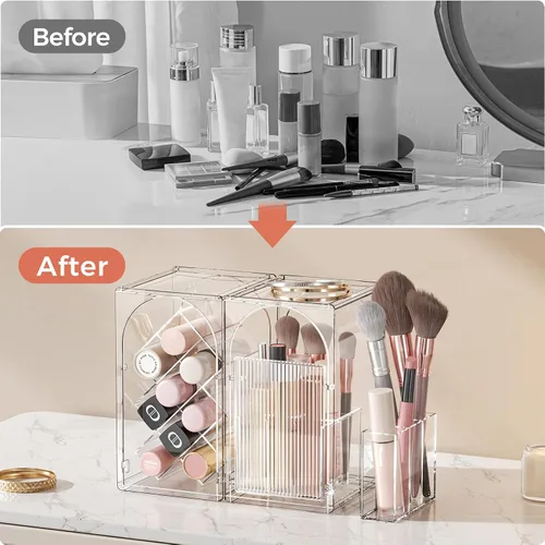 Miniatura 6 de INVSSENE Organizador de maquillaje apilable, almacenamiento de perfume para cuidado de la piel, lápiz labial cosmético, máscara facial, paletas